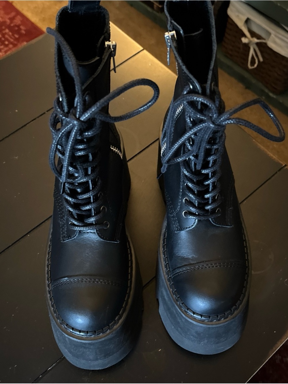 Junya Watanabe Combat Platform Black Leather Lace Up Boots Size 3 US 9 10 - Picture 2 of 9